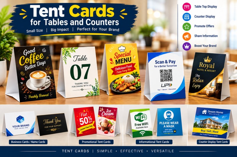 Tent Cards for tables and counters.